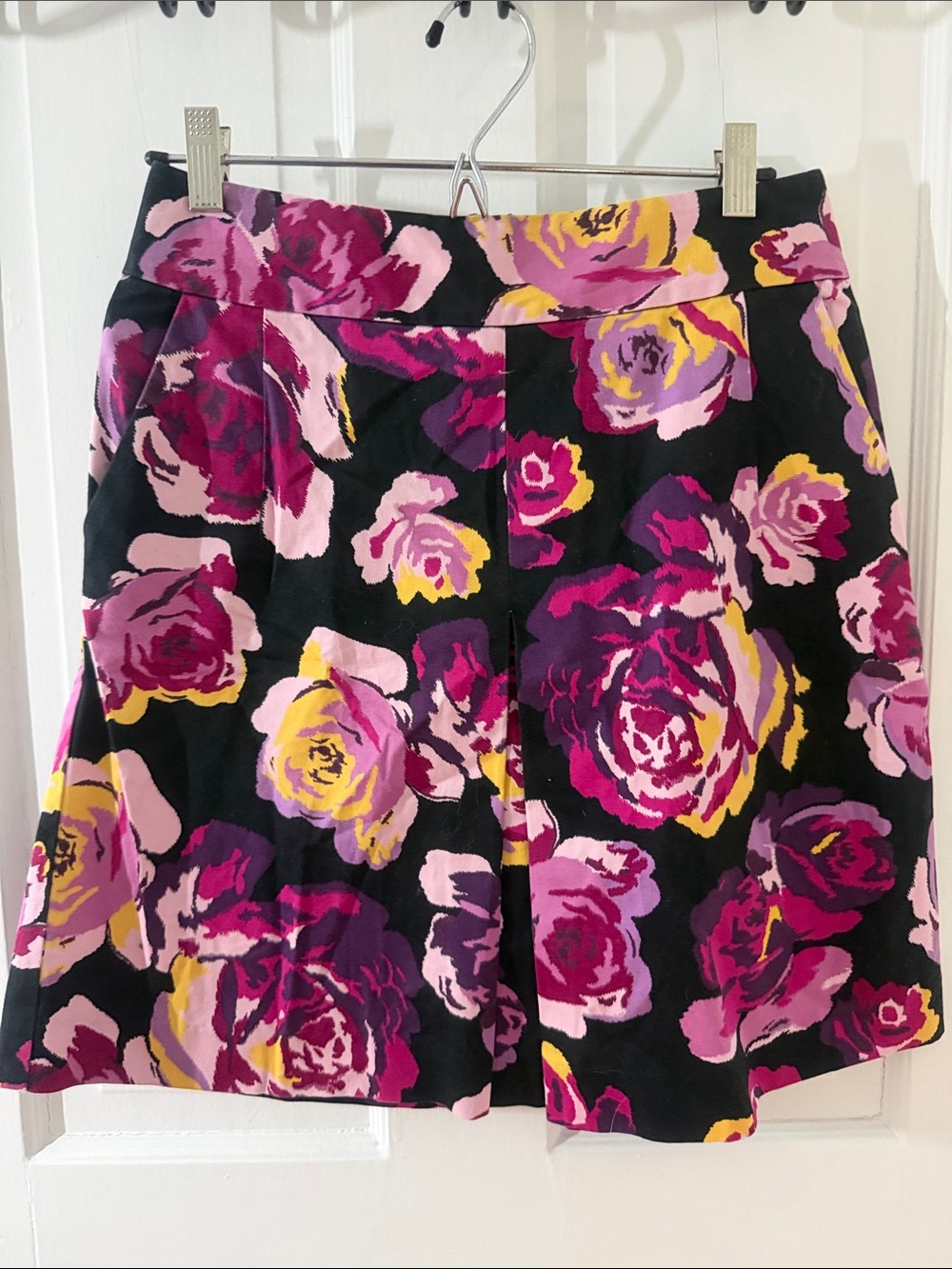 Express Black A-Line Skirt with Pink, Purple & Yellow Floral Print